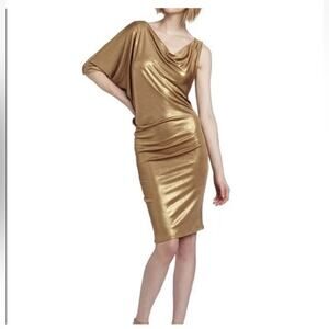 BCBGMAXAZRIA Metallic Gold Abrial Asymmetric Dress Extra Small